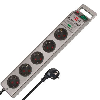 Prelungitor cu intrerupator Super-Solid Brennenstuhl 1153340315, 2.5 m, argintiu, 3x1.5 mmp, 5 posturi, 13.500 A