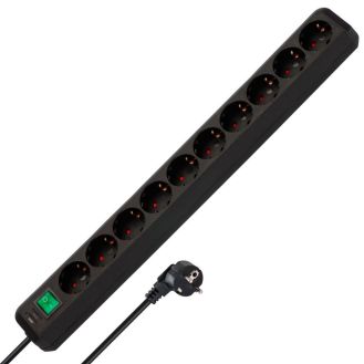 Prelungitor cu intrerupator Eco-Line Brennenstuhl 1159300010, 3.0 m, negru, 3x1.5 mmp, 10 posturi