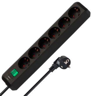 Prelungitor cu intrerupator Eco-Line Brennenstuhl 1159500400, 3.0 m, negru, 3x1.5 mmp, 6 posturi