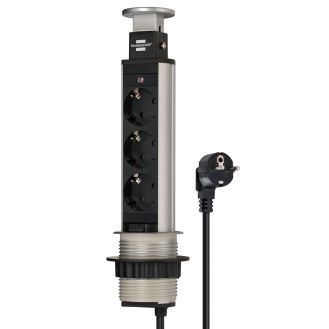 Prelungitor incorporabil mobilier Brennenstuhl 1396200003, 2.0 m, negru-argintiu, 3x1.5 mmp, 3 posturi