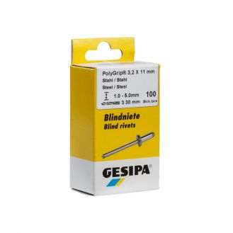 Miniset popnituri Gesipa 1433530, aluminiu/ otel, 3x6 mm, 100 buc