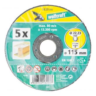 Set 5 discuri de taiere abraziv Wolfcraft 1620300 pentru metale, D 115x22.2x2.5 mm