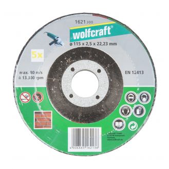 Set 5 discuri de taiere abrazive Wolfcraft 1621300 pentru piatra, D 115x22.2x2.5 mm