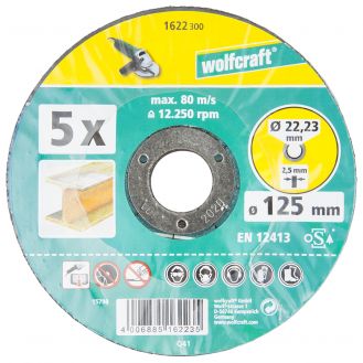 Set 5 discuri de taiere abraziv Wolfcraft 1622300 pentru metale, D 125x22.2x2.5 mm
