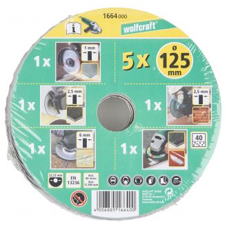 Set 5 discuri de taiere, degrosare, slefuire Wolfcraft 1664000 pentru metale, piatra D 125x22.2 mm