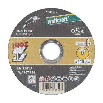 Disc abraziv Wolfcraft 1685999 pentru inox, D 115x22.2x1 mm 