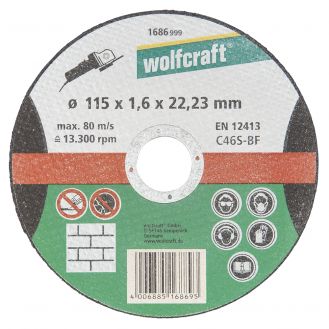 Disc de taiere abraziv Wolfcraft 1686999 pentru piatra, D 115x22.2x1.6 mm
