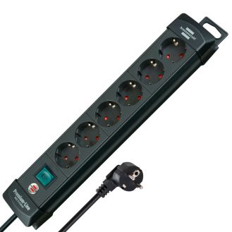 Prelungitor cu intrerupator Premium-Line Brennenstuhl 1951160100, 3.0 m, negru, 3x1.5 mmp, 6 posturi