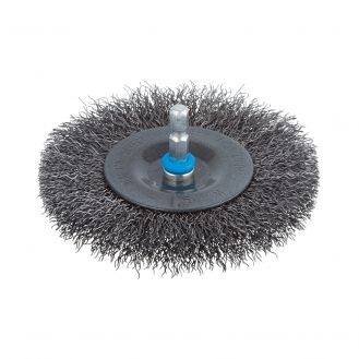 Perie tip disc fir ondulat Wolfcraft 2102000, D 100 mm, grosime sarma 10 mm, tija hexagonala 1/4