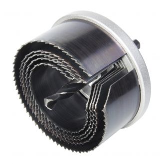 Set carote de debitare super Wolfcraft 2155000, diametre multiple:D 60, 68, 74, 80, 95 mm, adancime de taiere 40 mm, tija hexagonala