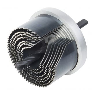 Set carote standard Wolfcraft 2160000, cu 7 carote cu diametre multiple: 25, 32, 38, 45, 50, 56, 62 mm, adancime de taiere 33 mm, tija triunghiulara

