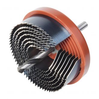 Set carote standard Wolfcraft 2161000, cu 7 carote cu diametre multiple: 25, 32, 38, 45, 50, 56, 62 mm, dancime de taiere 18 mm, tija cilindrica cu diametrul de 6 mm

