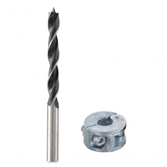 Burghiu 10 mm, cu opritor si varf de centrare, pentru lemn si placaje Wolfcraft 2733000, crom vanadiu, cu opritor de profunzime din zinc turnat sub presiune