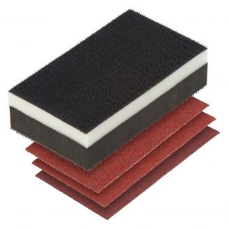 Set slefuire Wolfcraft 2892000, slefuitor manual 125x70x35 mm material spongios + 3 benzi de slefuire