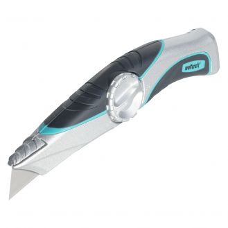 Cutter cu lama trapezoidala si toc Wolfcraft 4089000, carcasa robusta din metal, schimbare rapida a lamei fara unelte