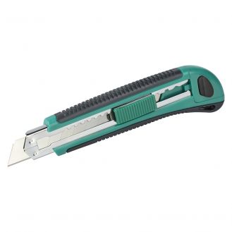 Cutter cu lame detasabile Wolfcraft 4138000, latime lama 18 mm, carcasa plastic cu maner moale, magazie pentru lame