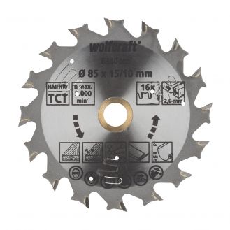 Panza pentru fierastrau circular cu acumulatori Wolfcraft 6340000, diametru 85 mm, diametru interior disc 15, 10 mm, latime taiere 1.5 mm, 16 dinti, seria mov