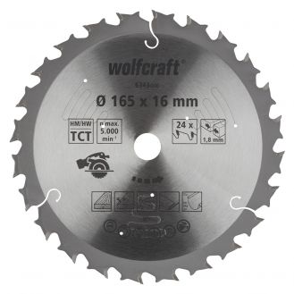 Panza pentru fierastrau circular cu acumulatori Wolfcraft 6343000, diametru 165 mm, diametru interior disc 16 mm, latime taiere 1.8 mm, 24 dinti, seria mov