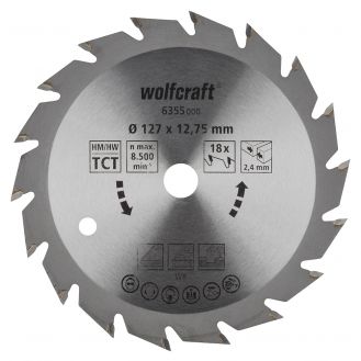 Panza pentru fierastrau circular Wolfcraft 6355000, diametru 127 mm, diametru interior disc 12.75 mm, latime taiere 2.4 mm, 18 dinti, seria verde.