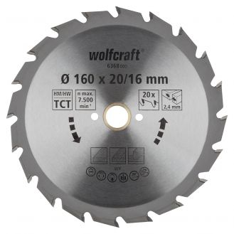 Panza pentru fierastrau circular Wolfcraft 6368000, diametru 160 mm, diametru interior disc 20 mm, latime taiere 2.4 mm, 20 dinti, seria verde.
