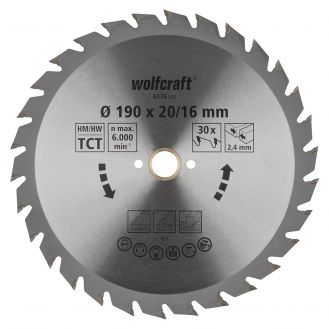 Panza pentru fierastrau circular Wolfcraft 6376000, diametru 190 mm, diametru interior disc 20 mm, latime taiere 2.4 mm, 30 dinti, seria verde.