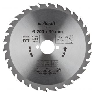 Panza pentru fierastrau circular Wolfcraft 6379000, diametru 200 mm, diametru interior disc 30 mm, latime taiere 2.4 mm, 30 dinti, seria verde.