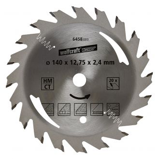 Panza pentru fierastrau circular Wolfcraft 6458000, diametru 140 mm, diametru interior disc 12.75 mm, latime taiere 2.4 mm, 20 dinti, seria argintie.