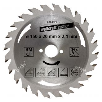 Panza pentru fierastrau circular Wolfcraft 6464000, diametru 150 mm, diametru interior disc 20 mm, latime taiere 2.4 mm, 20 dinti, seria argintie.