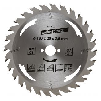 Panza pentru fierastrau circular Wolfcraft 6472000, diametru 180 mm, diametru interior disc 20 mm, latime taiere 2.6 mm, 28 dinti, seria argintie.