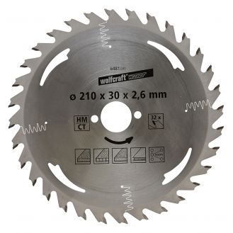 Panza pentru fierastrau circular Wolfcraft 6481000, diametru 210 mm, diametru interior disc 30 mm, latime taiere 2.6 mm, 32 dinti, seria argintie.
