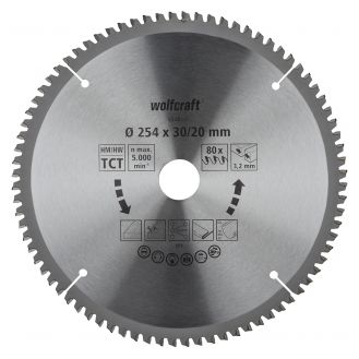 Panza pentru fierastrau circular de masa Wolfcraft 6543000, diametru 254 mm, diametru interior disc 30 mm, latime taiere 3.2 mm, 80 dinti, seria mov