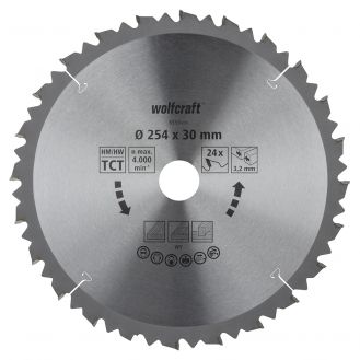 Panza pentru fierastrau circular de masa Wolfcraft 6553000, diametru 254 mm, diametru interior disc 30 mm, latime taiere 3.2 mm, 24 dinti, seria maro.