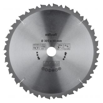 Panza pentru fierastrau circular de masa Wolfcraft 6554000, diametru 305 mm, diametru interior disc 30 mm, latime taiere 3.2 mm, 24 dinti, seria maro.