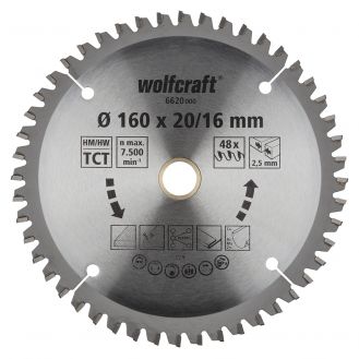 Panza pentru fierastrau circular de mana Wolfcraft 6620000, diametru 160 mm, diametru interior disc 20, 16 mm, latime taiere 2.5 mm, 48 dinti, seria mov