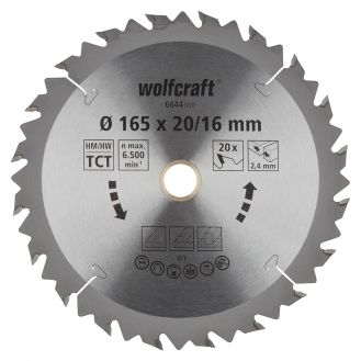 Panza pentru fierastrau circular Wolfcraft 6644000, diametru 165 mm, diametru interior disc 20, 16 mm, latime taiere 2.4 mm, 20 dinti, seria maro.