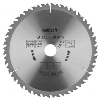 Panza pentru fierastrau circular Wolfcraft 6650000, diametru 235 mm, diametru interior disc 30 mm, latime taiere 3.2 mm, 30 dinti, seria maro.