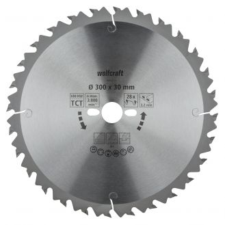 Panza pentru fierastrau circular de masa Wolfcraft 6662000, diametru 300 mm, diametru interior disc 30 mm, latime taiere 3.2 mm, 28 dinti, seria verde.