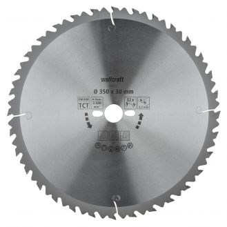 Panza pentru fierastrau circular de masa Wolfcraft 6666000, diametru 350 mm, diametru interior disc 30 mm, latime taiere 3.5 mm, 32 dinti, seria verde.