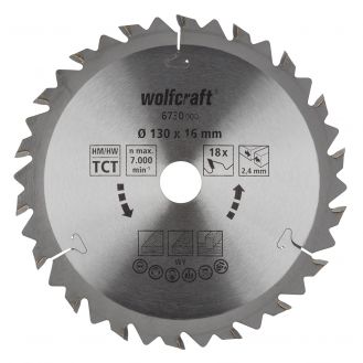Panza pentru fierastrau circular Wolfcraft 6730000, diametru 130 mm, diametru interior disc 16 mm, latime taiere 2.4 mm, 18 dinti, seria maro.