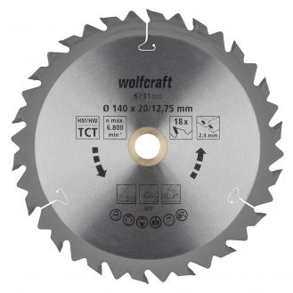 Panza pentru fierastrau circular Wolfcraft 6731000, diametru 140 mm, diametru interior disc 12.75 mm, latime taiere 2.4 mm, 18 dinti, seria maro.