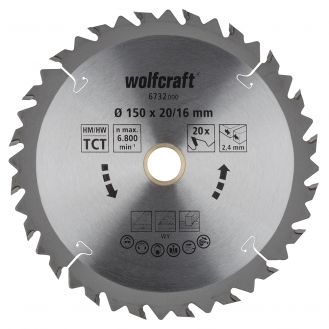 Panza pentru fierastrau circular Wolfcraft 6732000, diametru 150 mm, diametru interior disc 20 mm, latime taiere 2.4 mm, 20 dinti, seria maro.