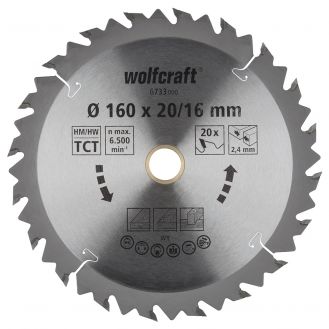 Panza pentru fierastrau circular Wolfcraft 6733000, diametru 160 mm, diametru interior disc 20 mm, latime taiere 2.4 mm, 20 dinti, seria maro.