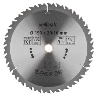 Panza pentru fierastrau circular Wolfcraft 6735000, diametru 190 mm, diametru interior disc 16 mm, latime taiere 2.4 mm, 30 dinti, seria maro.