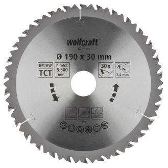 Panza pentru fierastrau circular Wolfcraft 6736000, diametru 190 mm, diametru interior disc 30 mm, latime taiere 2.4 mm, 30 dinti, seria maro.