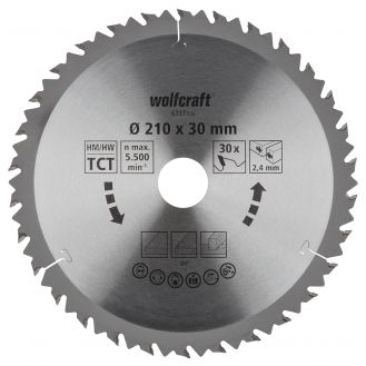 Panza pentru fierastrau circular Wolfcraft 6737000, diametru 210 mm, diametru interior disc 30 mm, latime taiere 2.4 mm, 30 dinti, seria maro.