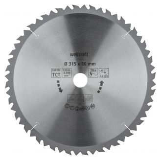 Panza pentru fierastrau circular de masa Wolfcraft 6742000, diametru 315 mm, diametru interior disc 30 mm, latime taiere 3.2 mm, 28 dinti, seria maro.