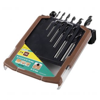 Set 6 burghie + zencuitor pentru lemn Wolfcraft 7107000, 3-10 mm, in cutie glisanta de plastic 