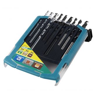 Set 9 burghie mixte Wolfcraft 7117000, 5-8 mm, pentru metal, piatra, lemn, tija cilindrica, in cutie glisanta din plastic 2K