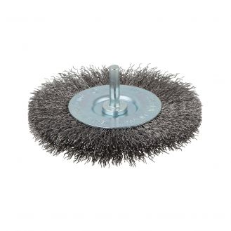 Perie tip disc cu fir ondulat Wolfcraft 8471000, D 100 mm, tija cilindrica D 6 mm, grosimea sarmei 7 mm