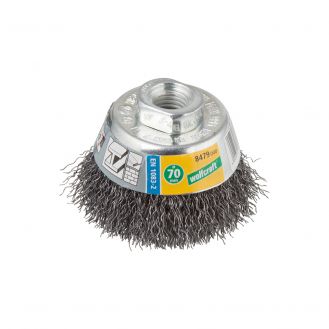 Perie Wolfcraft 8479000, tip oala, de otel ondulat D 70 mm, pentru polizoare unghiulare, filet M14